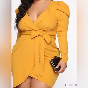 Fashion Nova Mustard Long Sleeve Dress